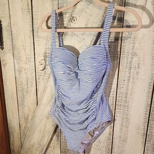 Blue and White Striped Women's Swimsuit